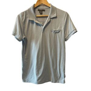 FRENCH CONNECTION Polka Dot Collared Short Sleeve Polo Dusty Blue Top L